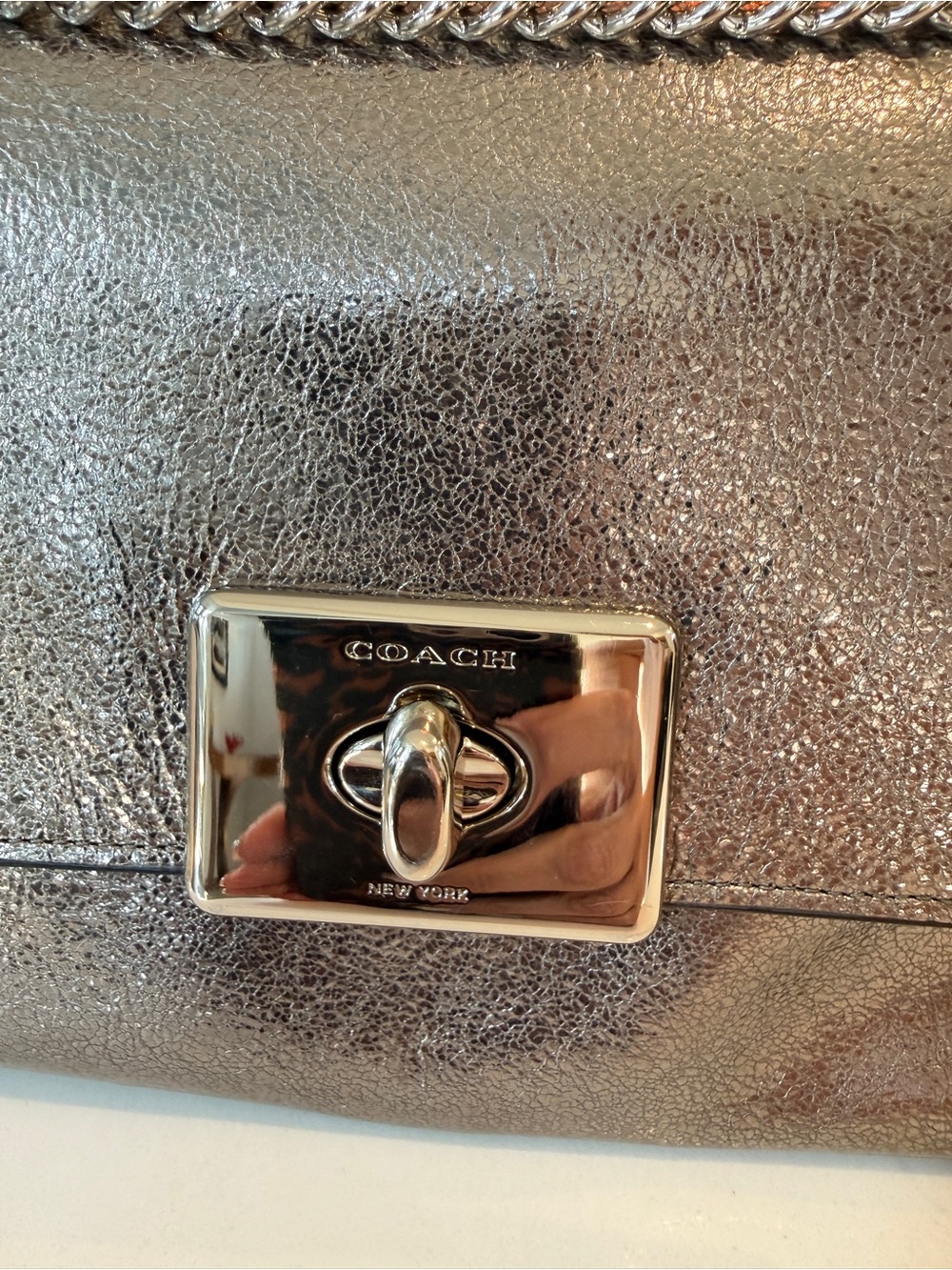 Coach Metallic Silver Chain Strap Crossbody Bag - Picture 7 of 11